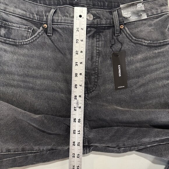 Express Jeans Womens 12R Black Wide Leg High Rise Stretch Distressed Raw Hem - Picture 10 of 13